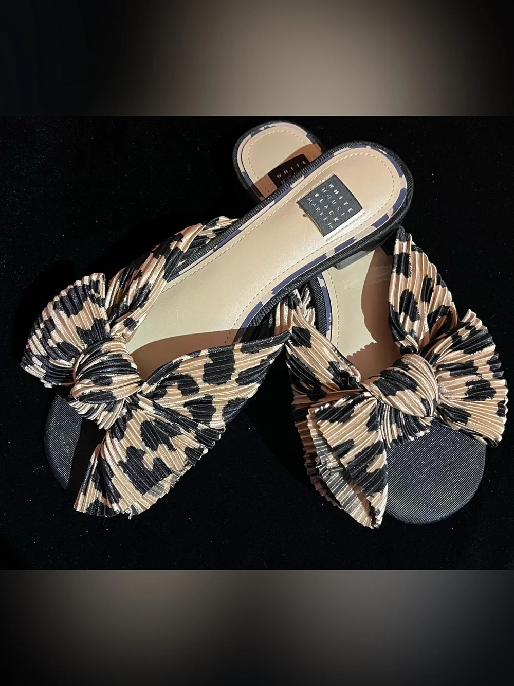 White House Black Market Liv Leopard Print Crinkle Slides - NWOT